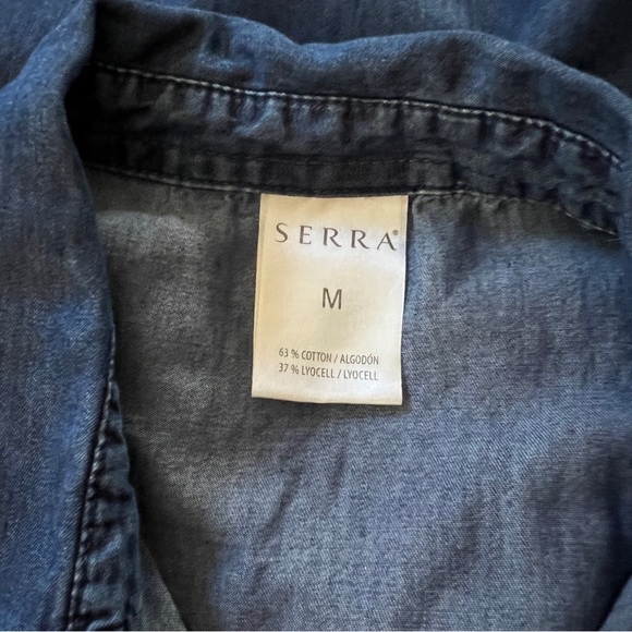 Serra Chambray Shirtdress Medium Blue Long Sleeve Button Up Shirt Dress - Picture 8 of 10